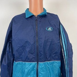 Adidas Embroidered Full Zip Windbreaker Jacket Vintage Blue Size L